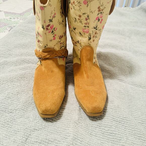 Santa Fe Cowgirl Boots Womens 8.5 Floral Suede Leather Western Boho Feminine - Picture 3 of 7